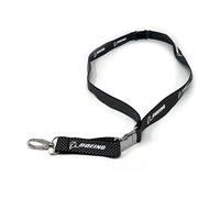 Boeing - Carbon Fiber Woven Lanyard Keychain / ID Holder, Black, Taglia unica