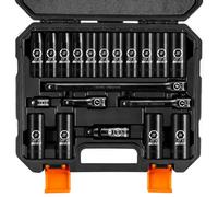 Boen 1/2" Drive Metric Deep Impact Socket Set, 20 Piece Cr-V Steel Metric Socket Set 10mm-24mm, Includes Extension Bars, Universal Joint and Adapter, 6 Point Design, Meets ANSI Standards