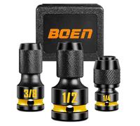 boen 3/8 1/4 1/2-Inch Drive to 1/4-Inch Hex Socket Adapter, 3PCS Quick Release Impact Bit Holders, Square Drive Adapter, CR-MO Steel, Deep Embossed Size Marking