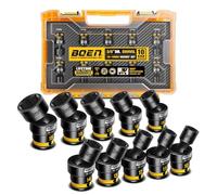 Boen 3/8" Drive Universal Impact Socket Set, 10PCS Metric Swivel Universal Joint Sockets (10-19mm), 6-Point Shallow Flexible Wobble Socket Set, Yellow Embossed Marking, CR-MO Steel