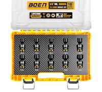 boen 3/8" Drive Universal Impact Socket Set, 10PCS Metric Swivel Universal Joint Sockets (10-19mm), 6-Point Shallow Flexible Wobble Socket Set, Yellow Embossed Marking, CR-MO Steel