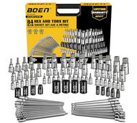 Boen 84-Piece Master SAE/Metric Allen and Torx Bit Socket Set | 1/4″, 3/8″, 1/2″ Drive | Includes Ball End Hex & E-Torx Sockets | S2 & CR-V Steel