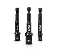 BOEN Impact Grade Socket Adapter Set, 3-PCS Drill Bit Adapter with Bit Holder, Sizes 1/4", 3/8", 1/2", 1/4-Inch SAE Hex Shank, Cr-V with Black Phosphate Finish