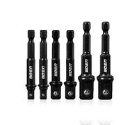 Boen Impact Grade Socket Adapter Set, 6-PCS Drill Bit Adapter with Bit Holder, Sizes 1/4", 3/8", 1/2", 1/4-Inch SAE Hex Shank, Cr-V with Black Phosphate Finish