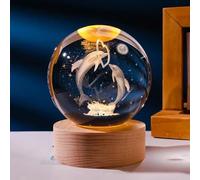 BOENJOY Gifts- 3D Crystal Ball Dolphin Luminous Lamp with Wooden Base | 3D Laser Engraving Inside Crystal Ball | Warm White Light for Bedroom Decor, Birthday Gift (No Switch- Only Cable)