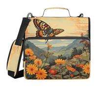 BOENLE 3 Ring Binder Zipper Binders Wildflowers Butterfly Trapper Keeper Expanding File Folder Bag with Shoulder Strap