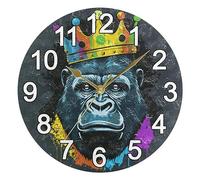 BOENLE Gorilla with Crown Wall Clock Non Ticking Silent Kitchen Clock Large Battery Operated Clocks 10 inch for Living Room Bedroom Decor