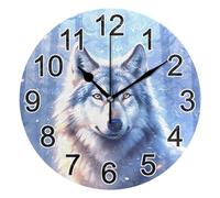 BOENLE Wolf Winter Forest Wall Clock Non Ticking Silent Kitchen Clock Large Battery Operated Clocks 10 inch for Living Room Bedroom Decor