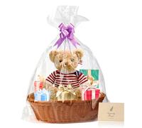 Boensi Gift Baskets Empty,38x28x12cm Gift wicker Basket with 1 x Hamper Basket, 4 x Bows, 1 x Cellophane Bags and 1 x Greeting Card,ideal for Christmas, Birthday, Wedding, Easter Gift,Graduations