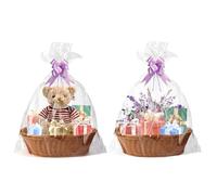 Boensi Gift Baskets Empty,38x28x12cm Gift wicker Basket with 1 x Hamper Basket, 4 x Bows, 1 x Cellophane Bags and 1 x Greeting Card (2 Pack without handle, 38x28x12cm)