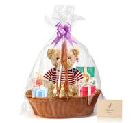 Boensi Gift Baskets Empty with Handle,38x28x12cm Gift Basket Kit with 1 x Hamper Basket, 4 x Bows, 1 x Cellophane Bags and 1 x Greeting Card for Christmas, Birthday, Wedding, Easter Gift,Graduations