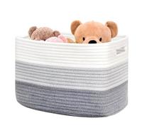 Boensi Laundry Basket with handle - 54×43×30cm Rectangle woven Cotton Rope blanket basket,storage basket for Blankets,Baby Toys & Clothes (Fits Bathroom,Nursery, bedroom,Living Room) (Gradient Grey)