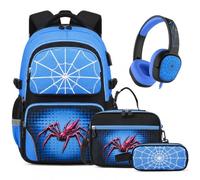 BOENZONE Backpack for Boys, 3PCS Cool Luminous Spider Boy Backpack, Blue, M, Backpack
