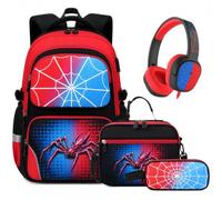BOENZONE Backpack for Boys, 3PCS Cool Luminous Spider Boy Backpack, Red Blue, Medium