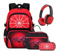 BOENZONE Backpack for Boys, 3PCS Cool Luminous Spider Boy Backpack, Red, M, Backpack