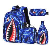 BOENZONE Backpack for Boys, Cool Luminous Boy Backpack with Lunch Box, Sling Bag & Pencil Case for Kids, Blue Lightning, Medium