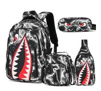 BOENZONE Backpack for Boys, Cool Luminous Boy Backpack with Lunch Box, Sling Bag & Pencil Case for Kids, Black Lightning, Medium