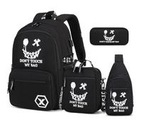 BOENZONE Backpack for Boys, Cool Luminous Boy Backpack with Lunch Box, Sling Bag & Pencil Case for Kids, Black Face, M, Backpack