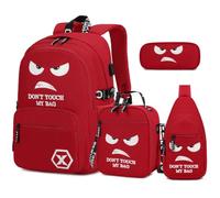 BOENZONE Backpack for Boys, Cool Luminous Boy Backpack with Lunch Box, Sling Bag & Pencil Case for Kids, Red, M, Backpack