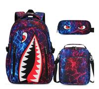 BOENZONE Backpack for Boys, Cool Luminous Boy Backpack with Lunch Box, Sling Bag & Pencil Case for Kids, Red Blue, Medium