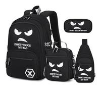BOENZONE Backpack for Boys, Cool Luminous Boy Backpack with Lunch Box, Sling Bag & Pencil Case for Kids, Black, Medium