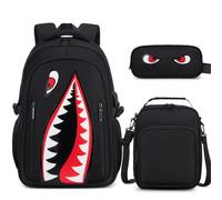 BOENZONE Backpack for Boys, Cool Luminous Boy Backpack with Lunch Box, Sling Bag & Pencil Case for Kids, Black, Medium