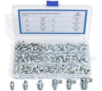Boeray 145pcs M6 M8 M10 Straight and 90 Degree Steel Zerk Fitting Grease Nipple Fittings Assortment Kit