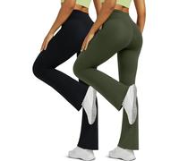 Boerfmian Flare Leggings for Women with Pockets 2pack High Waisted Crossover Flare Leggings Bootcut Yoga Pants, Black-olive Green, Large