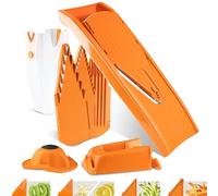 Börner Mandoline Slicer V1 (Professional Set) • V-Slicer with 4 Inserts, Fruit Holder, Docking Station, Box • Adjustable Vegetable Slicer • Cuts into Slices, Strips & Dices • Color: Orange