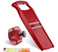 Börner Roko Powerline Vegetable Slicer Set (2-Piece) • Fine Julienne Cutter for Fruit and Vegetables + Safety Guard • Julienne Slicer • Mandoline Slicer Set • Kitchen Slicer (Red)