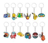 Boerni 12 Pcs Rock Music Silicone Keychain Set, Retro 50s 60s Silicone Musical Instrument Guitar Piano Drum Keyrings Key Chain Hanging Pendant for Music Lover Kid Students Key Decoration Party Favor