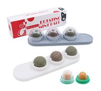 Boerni 2 Pack Catnip Wall Ball for Cats,4 in 1 Natural Catnip Stick-on Wall Rotatable Licking Treats Toy with Cat Snack Candy(White+Grey)