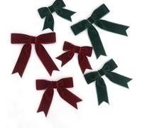Boerni 20 Pcs Flocked Ribbon Bows, Mixed Sizes (2x2in, 2.6x2.6in, 3.1x3.1in) & 2 Colors (Burgundy, Forest Green) Wrapping, Holiday Decorations