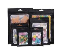 Boerni 200 Pcs Black Reusable Aluminum Foil Pouch Bags, 4 Sizes, Zip Lock, Waterproof, Smell Proof, Ideal for Cookies, Nuts, Jewelry