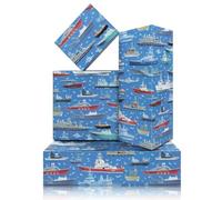 Boerni 4 Sheets Warships Wrapping Paper, Blue Military Warships Design Gift Wrap Paper Folded Flat Craft Paper for Military Party, Baby Shower, Birthday, Veterans Day,19.7 x 27.6 Inches
