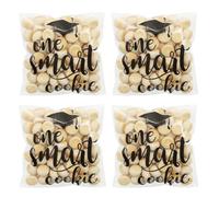 Boerni 50PCS Graduation Cellophane Treat Bags Self-adhesive One Smart Cookie Bags Plastic Graduation Clear Candy Snack Bag 10 x 10 cm for Congrats Grad Party Decoration Supplies