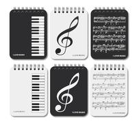 Boerni 6 Pcs Music Piano Melody Mini Notebooks,Music Note Small Pocket Spiral Memo Notepad Blank Portable Journal Notebook Set Diary Party Gift for Kid Music Lovers Home Office School Supplies