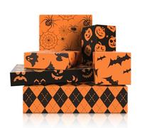 Boerni 6 Sheets Halloween Wrapping Paper -Not Roll- Orange Black Ghost Pumpkin Spider Web Gift Wrap Paper Folded Flat DIY Art Craft Paper for Halloween Party Decor 20 X 27Inches