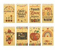 Boerni 8 Pcs Teacher Mini Notepads,Teacher Appreciation Gifts Teaching is a Work of Heart Memo Notebooks Kraft Cover Spiral Pocket Notebooks School Office Supplies for Back to School Teacher's Day