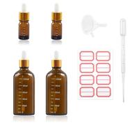 Boerni Amber Glass Dropper Bottles Set for Essential Oils, 2pcs 100ml and 2pcs 5ml Dropper Bottles, Funnel, Pipette, Labels, Refillable Containers for Aromatherapy, Skincare, DIY Serums