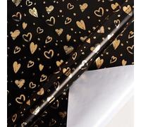 Boerni Black & Gold Foil Heart Wrapping Paper Roll 43cm x 3m/17 × 10' - Romantic Valentines Day, Anniversary & Wedding Gift Wrap, Elegant Foil Design for Luxury Gifts, Date Nights & Special Occasions