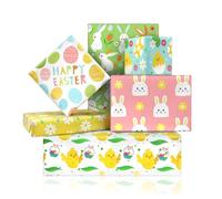 Boerni Easter Wrapping Paper,27x20 Inch Spring Gift Wrap Paper with Wildflower, Eggs, Bunny, Chicks, HAPPY EASTER Wording Perfect for Easter Party, Spring Holiday Gifts,6 Folded Sheets