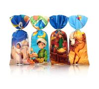 Boerni Eid Mubarak Goodie Bags - 100pcs Middle Eastern Theme Mosque Camel Moon Lanterns Print Plastic Cellophane Treat Goody Gift Bags for Islamic Eid Iftar Diwali Candies Sweet Snack Party Favors