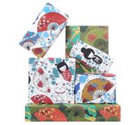 Boerni Gift Wrap, 6 Sheets Japanese Style Paper with Fan, Cat, Maneki Neko for Birthday, Wedding, Baby Shower DIY Crafts