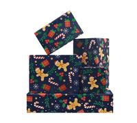 Boerni Gingerbread Wrapping Paper Christmas, Cute Gingerbread Man Candy Canes Tree Holly Gift Patterns Blue, 4 Sheets, 19.7 x 27.5 inch / 50 x 70 cm, Glossy Art Paper