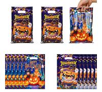 Boerni Happy Halloween Treat Bags with Handles 50 Pcs Reusable Plastic Halloween Tote Candy Goodie Favor Bags for Kids Party Decorations Favors Supplies
