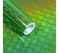 Boerni Holographic Dazzling Firework Green Foil Wrapping Paper Roll - Metallic Starburst Pattern, Waterproof Aluminum Foil for Birthday, Christmas, Birthday, DIY Decor, 0.43" x 10m (17" x 32.8ft)