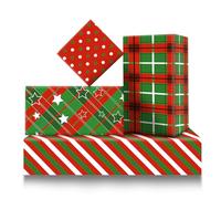 Boerni Red Green Christmas Wrapping Paper, 4 Sheet Gift Wrap, 20x28 inch, Patterned Dots Stars Plaid, Multi-purpose for Christmas, New Year, Birthday Parties