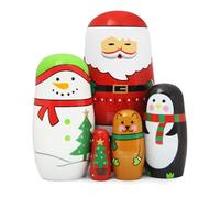 Boerni Set of 5 Christmas Animals Wooden Nesting Dolls,Santa Claus Snow Man Penguin Bear Christmas Tree Russian Doll Matryoshka Doll Stacking Toy Set for Kid Gift Christmas Birthday Party Home Decor