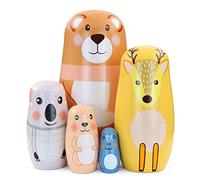 Boerni Set of 5 Cute Cartoon Animal Nesting Dolls Bear Elk Koala Pattern Stacking Nesting Dolls Matryoshka Doll for Kids Birthday Christmas Easter Gift Home Decoration